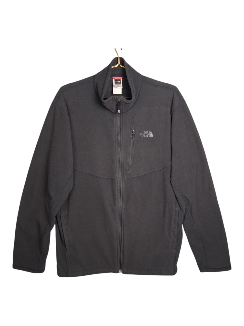 The North Face Jacket Mens Large Black Full Zip Fleece Chest Pocket Sweater L